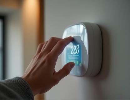 Homeowner adjusting smart thermostat for energy efficiency