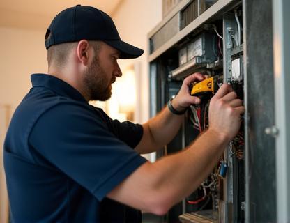Technician performing seasonal HVAC maintenance